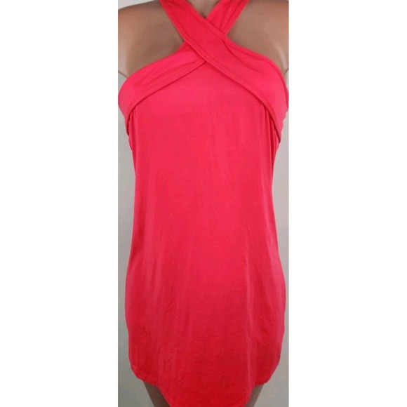 Fabletics Halter Neck Chicago Mini‎ Dress in Hot Coral Pink Size Medium - Picture 1 of 5